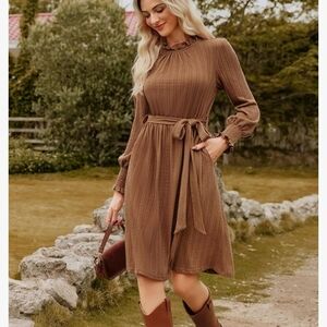 Grace Karin Long Sleeve Tunic Dress With Pockets And Belt